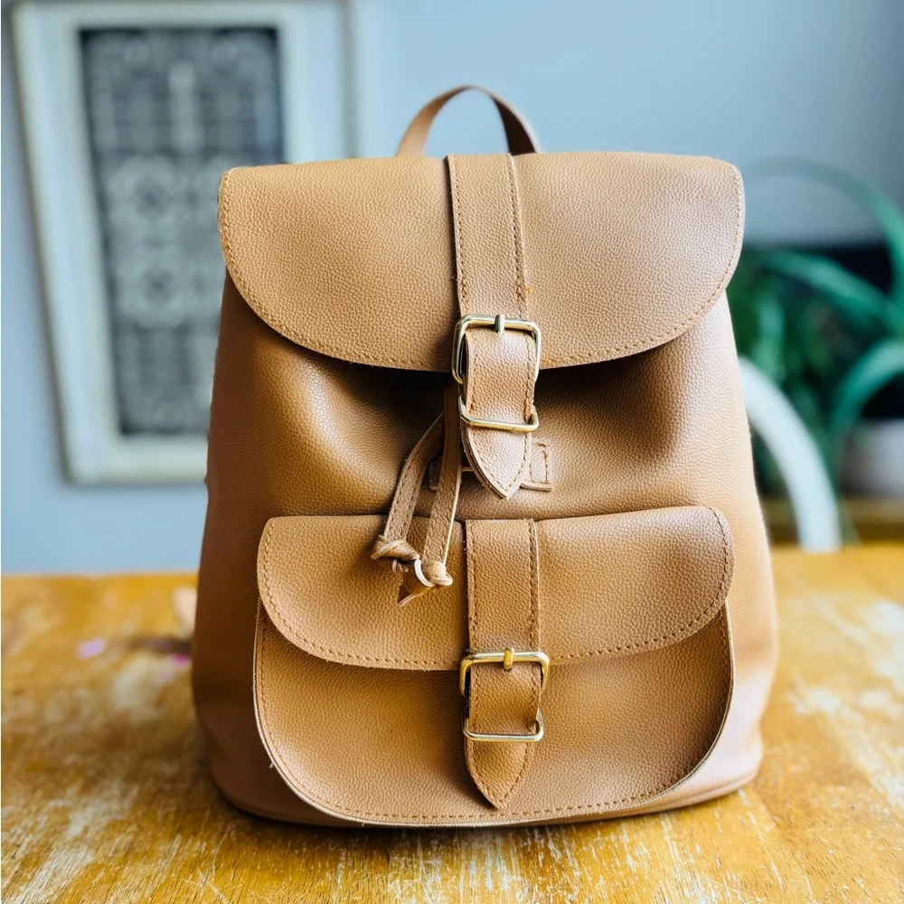 Forever 21 Faux Leather Camel Buckle Mini Backpack